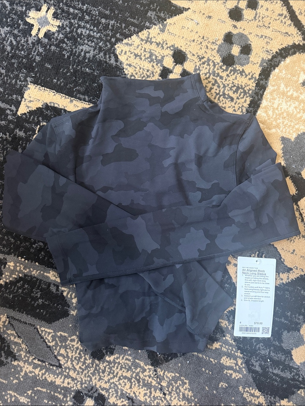 Lululemon Dark Navy Camo Mock Neck Crop Long Sleeve Top